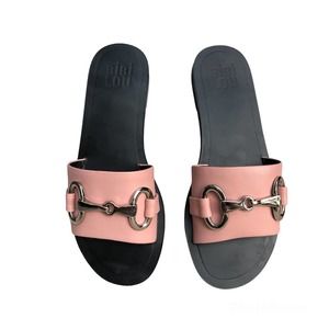 Bibi Lou Rosa Pink Sandals Slip-on Anthropologie Silver Buckle Women 38 US 7 NIB